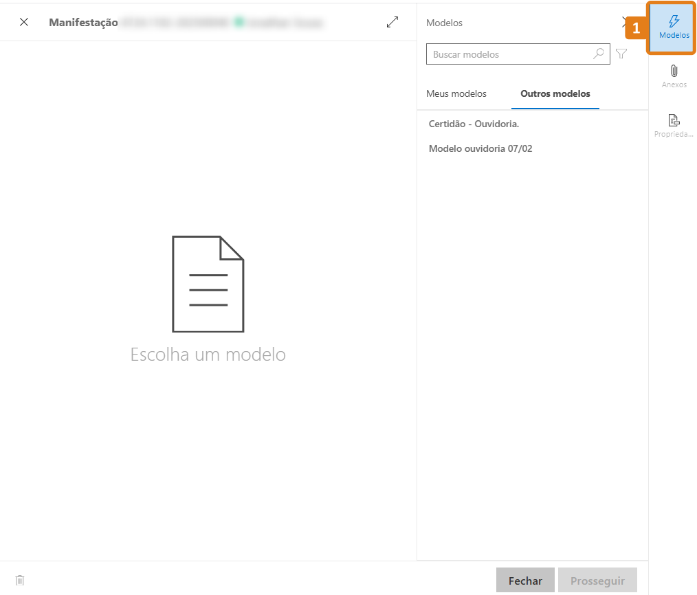 Editor de documentos com destaque na aba Modelos