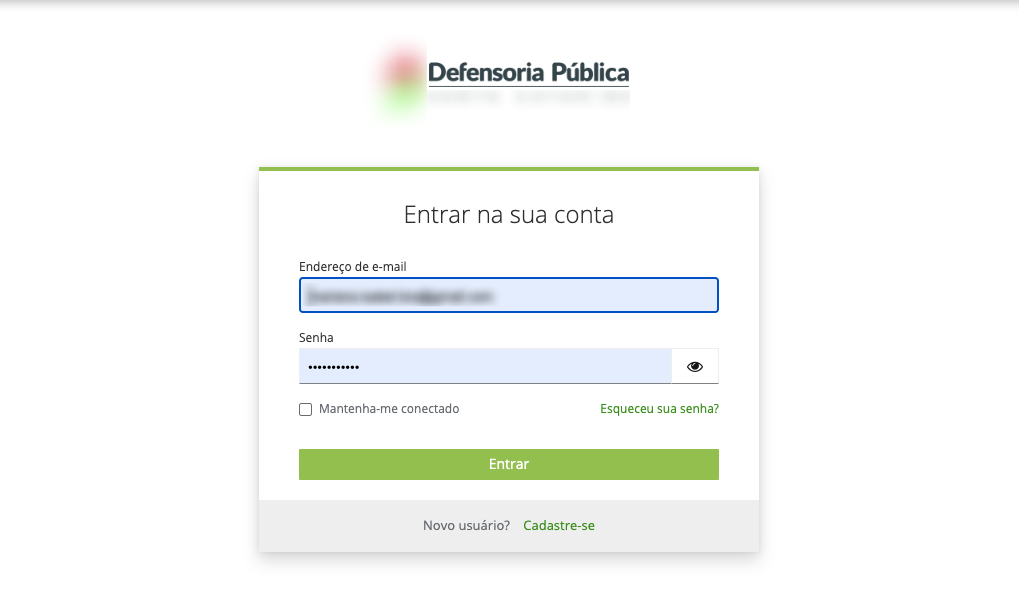 Tela de login do Portal da Cidadania