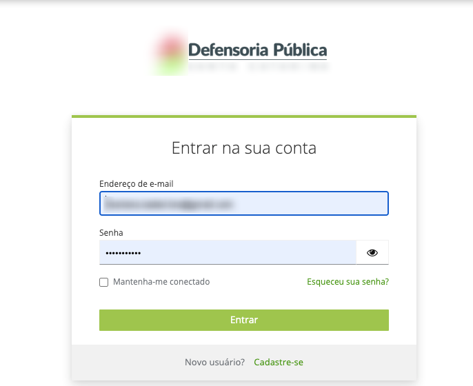 Tela de login do Portal da Cidadania 