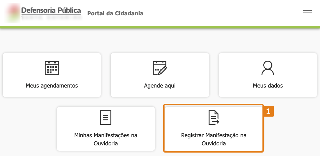 Tela inicial do Portal da Ciadadania com destaque na opção Minhas Manifestações na Ouvidoria