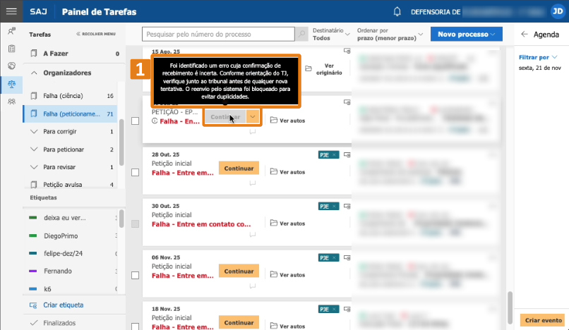 destaque na notificacao e no botao continuar que esta desabilitado.png