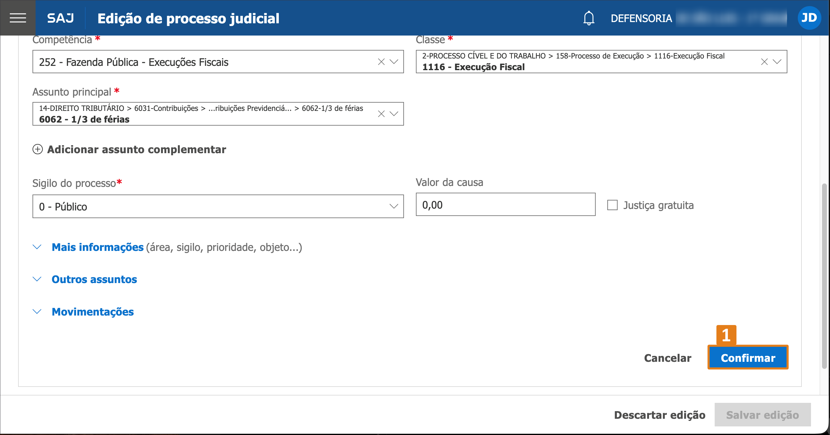 tela preenchimento campos do processo e botao confirmar.png